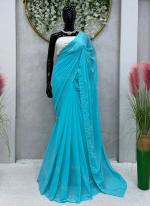 Georgette Sky Blue Party Wear Sequins Work Saree